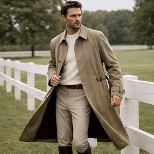 Chaps Ralph Lauren Lux Vntage Trench Coat Tan Khaki Raincoat Wool Liner Mens 46R